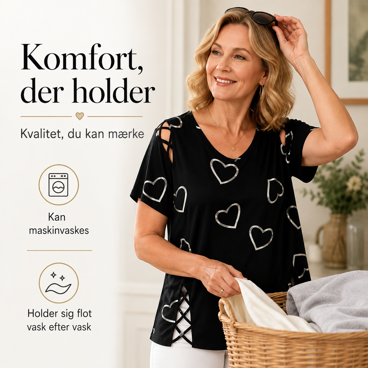 THE VALERIE | Elegant top med hjerteprint
