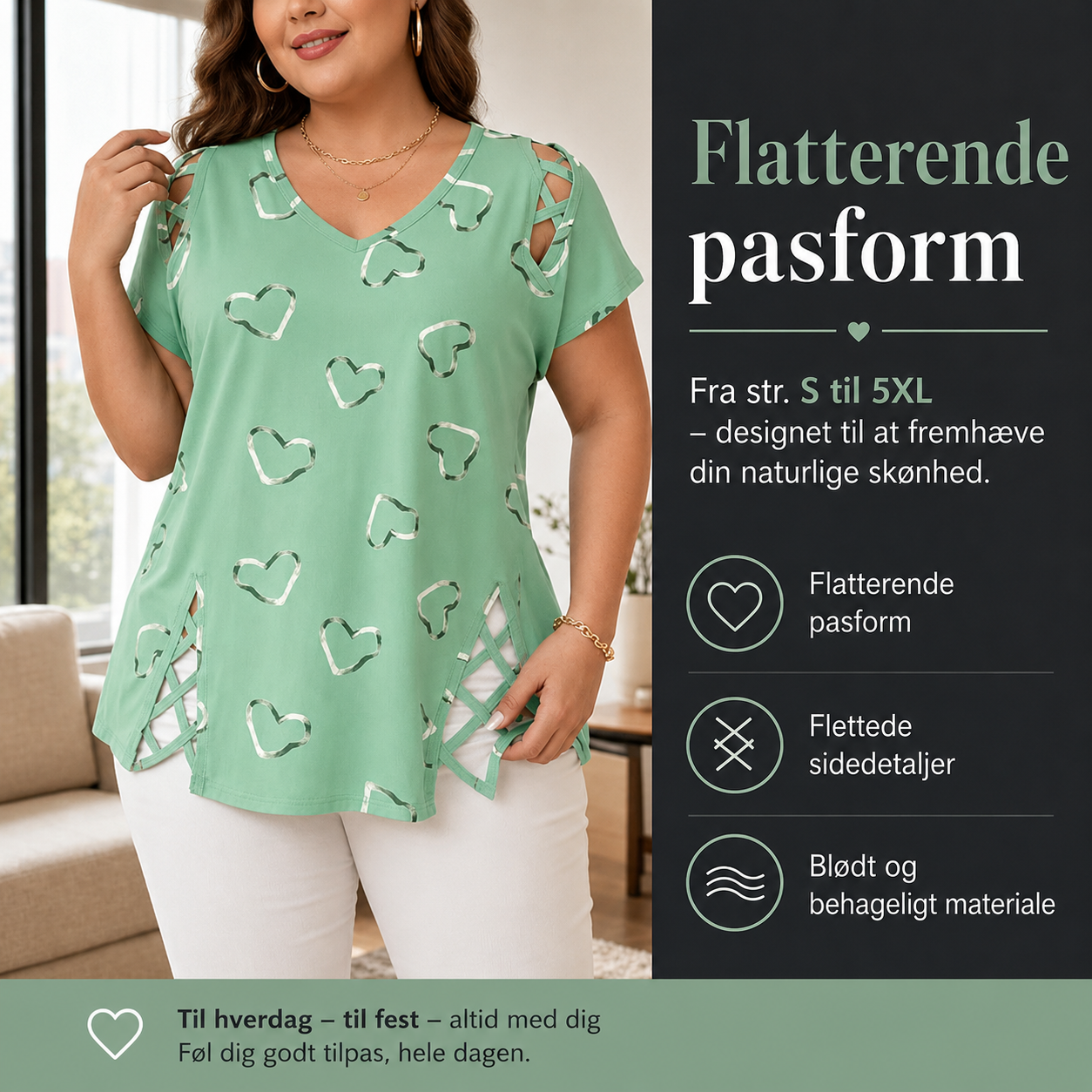 THE VALERIE | Elegant top med hjerteprint