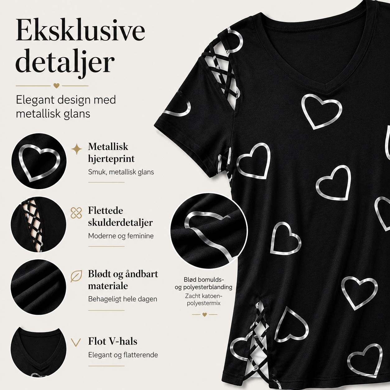 THE VALERIE | Elegant top med hjerteprint