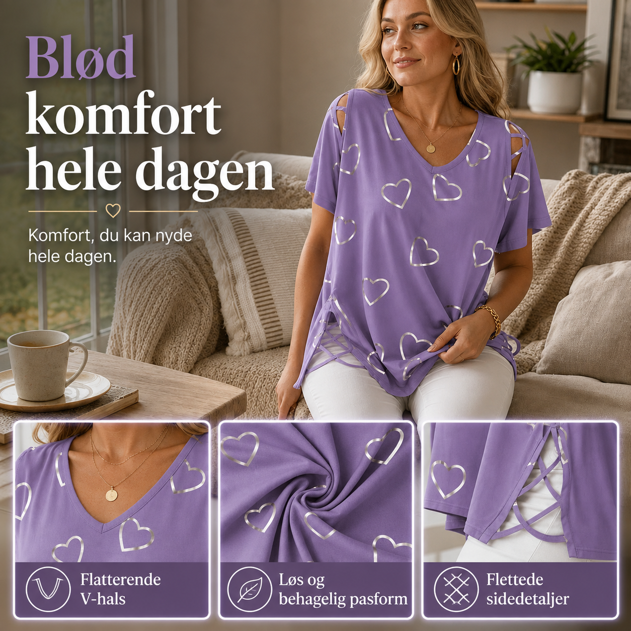 THE VALERIE | Elegant top med hjerteprint